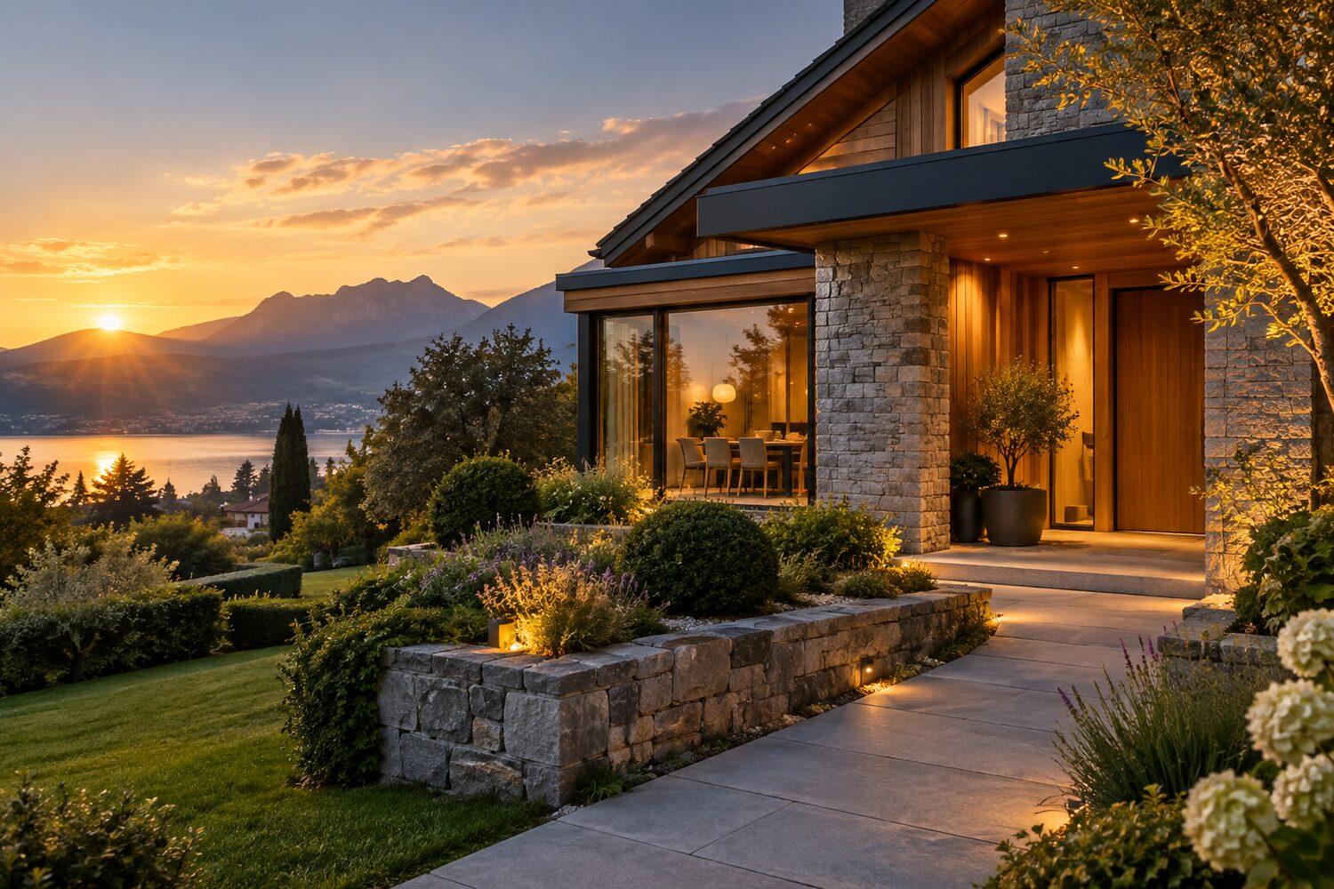 Maison contemporaine au crépuscule